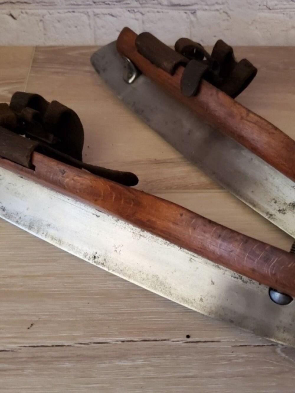 Vintage/ Antique Rustic Wooden Ice Skates with Leather Straps Union Hardware - Picture 7 of 12